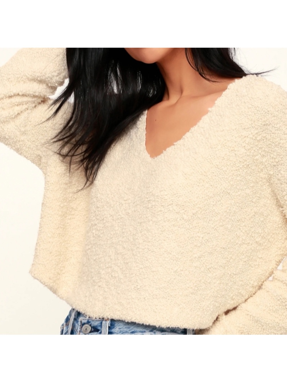 Free People Womens Crop V-Neck Pullover Sweater XS Boho Cottagecore Festival